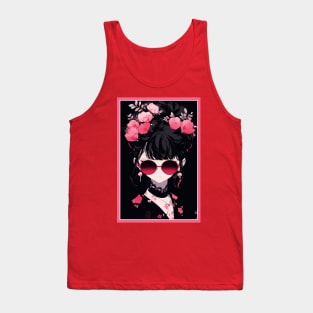 Aesthetic Anime Girl Pink Rosa Black | Quality Aesthetic Anime Design | Premium Chibi Manga Anime Art Tank Top